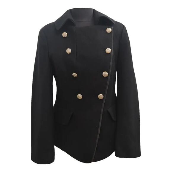 Italian Designer Hache Black 100% Virgin Wool Double Breasted Coat, Size EU 44 - Picture 1 of 8